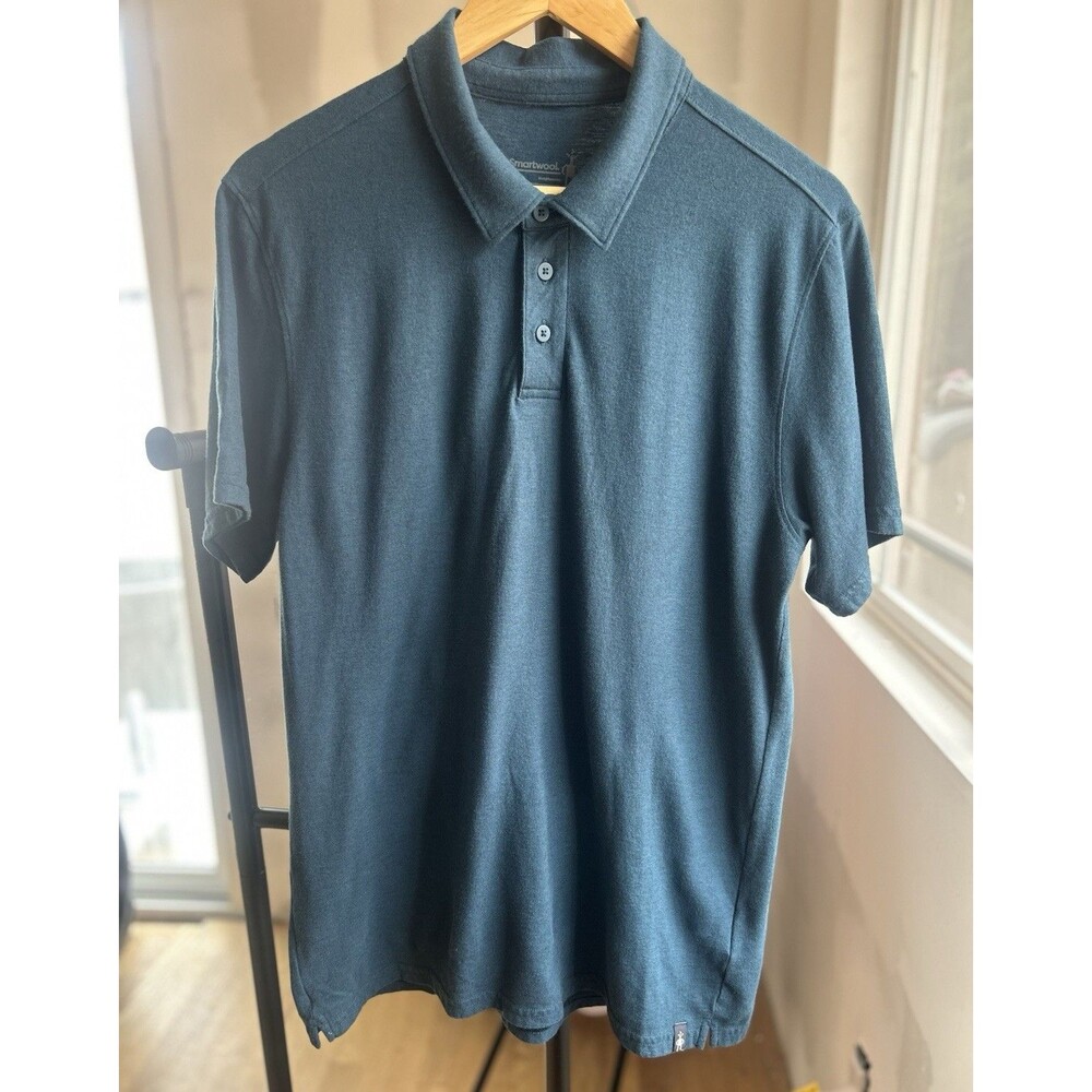Smartwool Polo Shirt Mens M Twilight Blue Merino Wool Organic Cotton Short Sleev - Picture 9 of 12